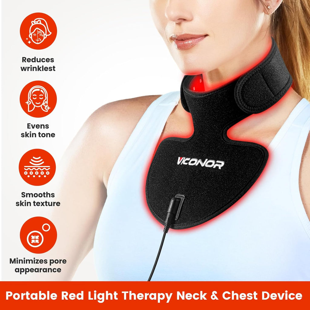 Viconor Infrared light therapy | For Neck and Chest, Device Portable 660nm Red Light & 850nm