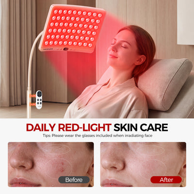 Red Light Therapy for Face and Body, Red Light Therapy for Face Lamp with Adjustable Stand 660nm Red Light&850nm Near Infrared Light Therapy Device for Body LED Red Light Therapy Panel Gift(Apricot)