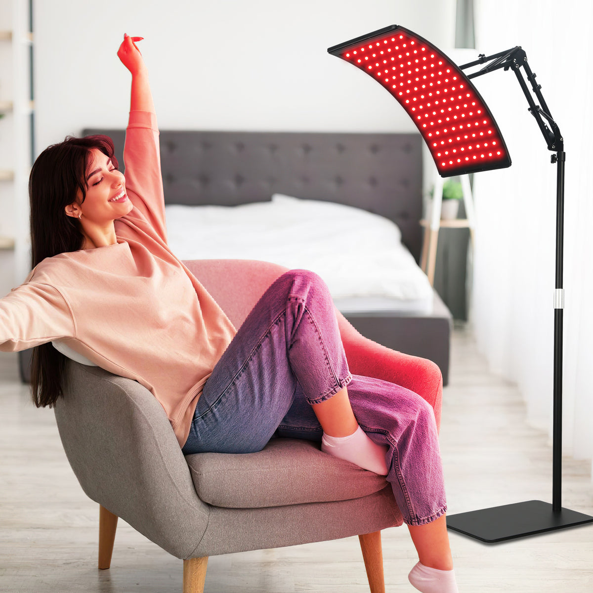 Lampe Thérapie Lumière Rouge 180 LEDs – 660nm + 850nm Infrarouge Avec Support Et Minuterie – Soulagement Douleur & Beauté Peau
