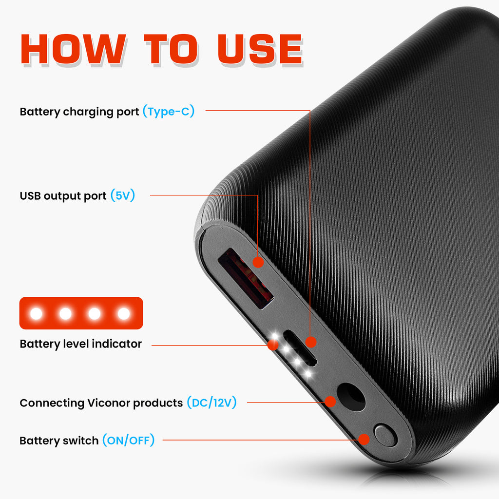 Viconor Infrared light therapy | 5,000mAh 12V Power Bank, USB-C in and Out Fast Charging Battery Pack, for The Brand Series of Products