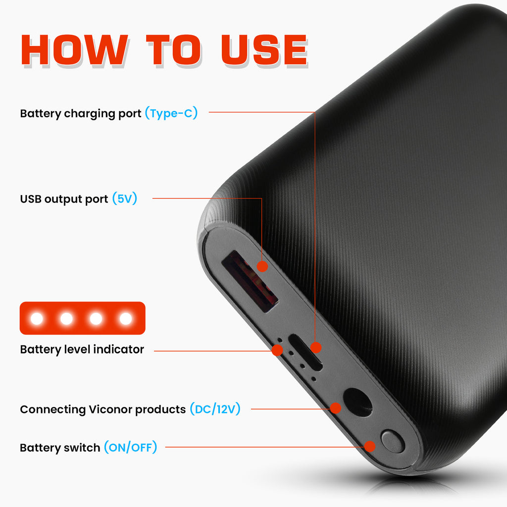 Viconor Infrared light therapy | 5,000mAh 12V Power Bank, USB-C in and Out Fast Charging Battery Pack, for The Brand Series of Products