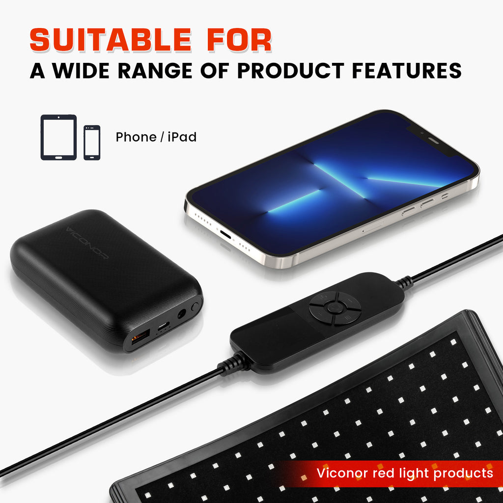 Viconor Infrared light therapy | 5,000mAh 12V Power Bank, USB-C in and Out Fast Charging Battery Pack, for The Brand Series of Products