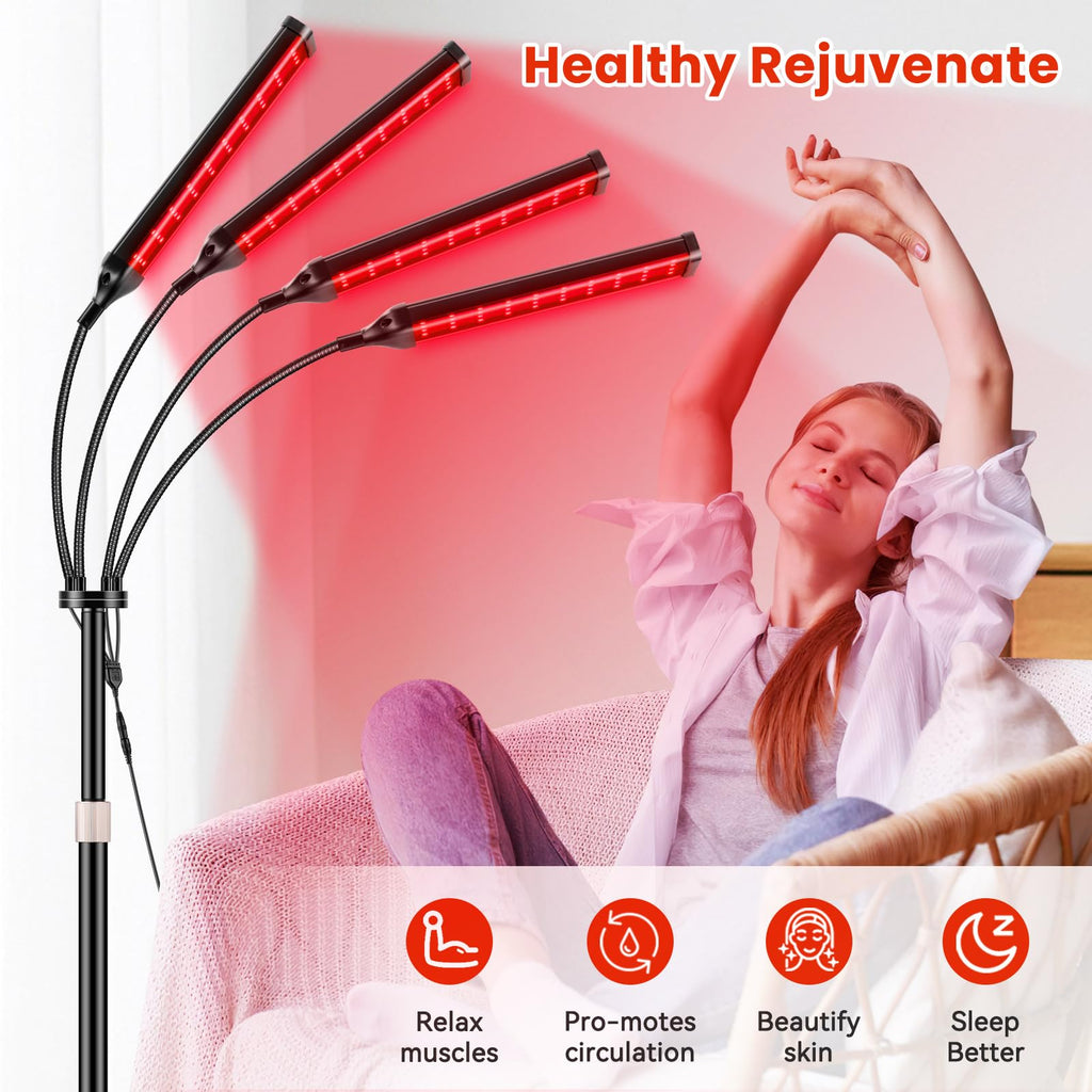 Red Light Therapy Lamp,4 Head Infrared Light Therapy for Body Device with Adjustable Stand-660nm Red Light＆850nm Near Infrared Light Therapy Device for Face,Body,Pain,Skin at Home