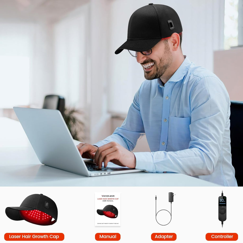 Viconor Infrared light therapy | Laser Hair Growth Cap, Red Light theray for Hair, Deep Black Cap